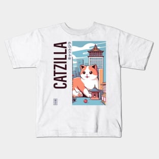 Catzilla Japanese Funny Cat Kawaii Parody Vintage Catzilla Kids T-Shirt